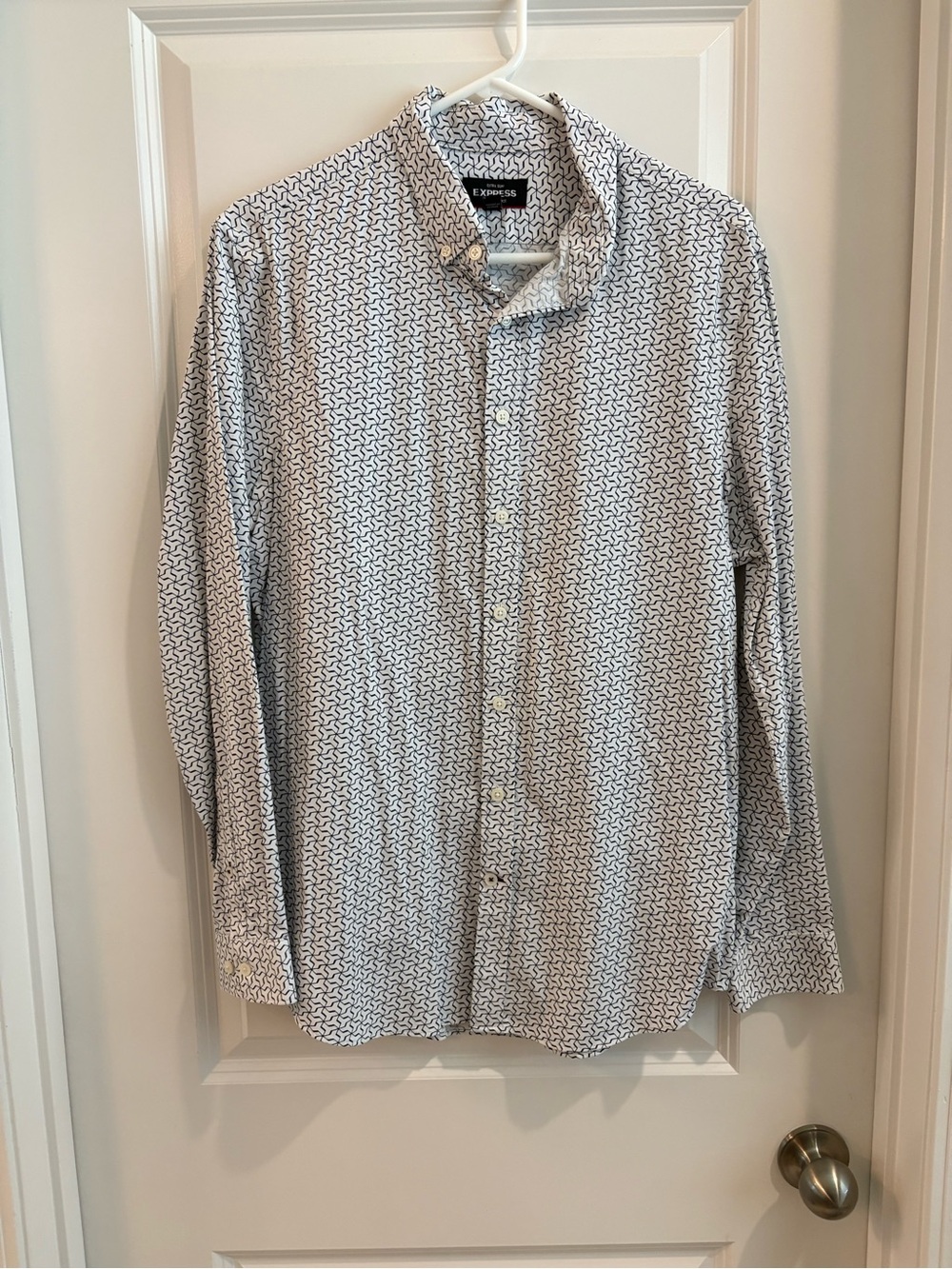 Express White Shirt with Navy Geometric Print